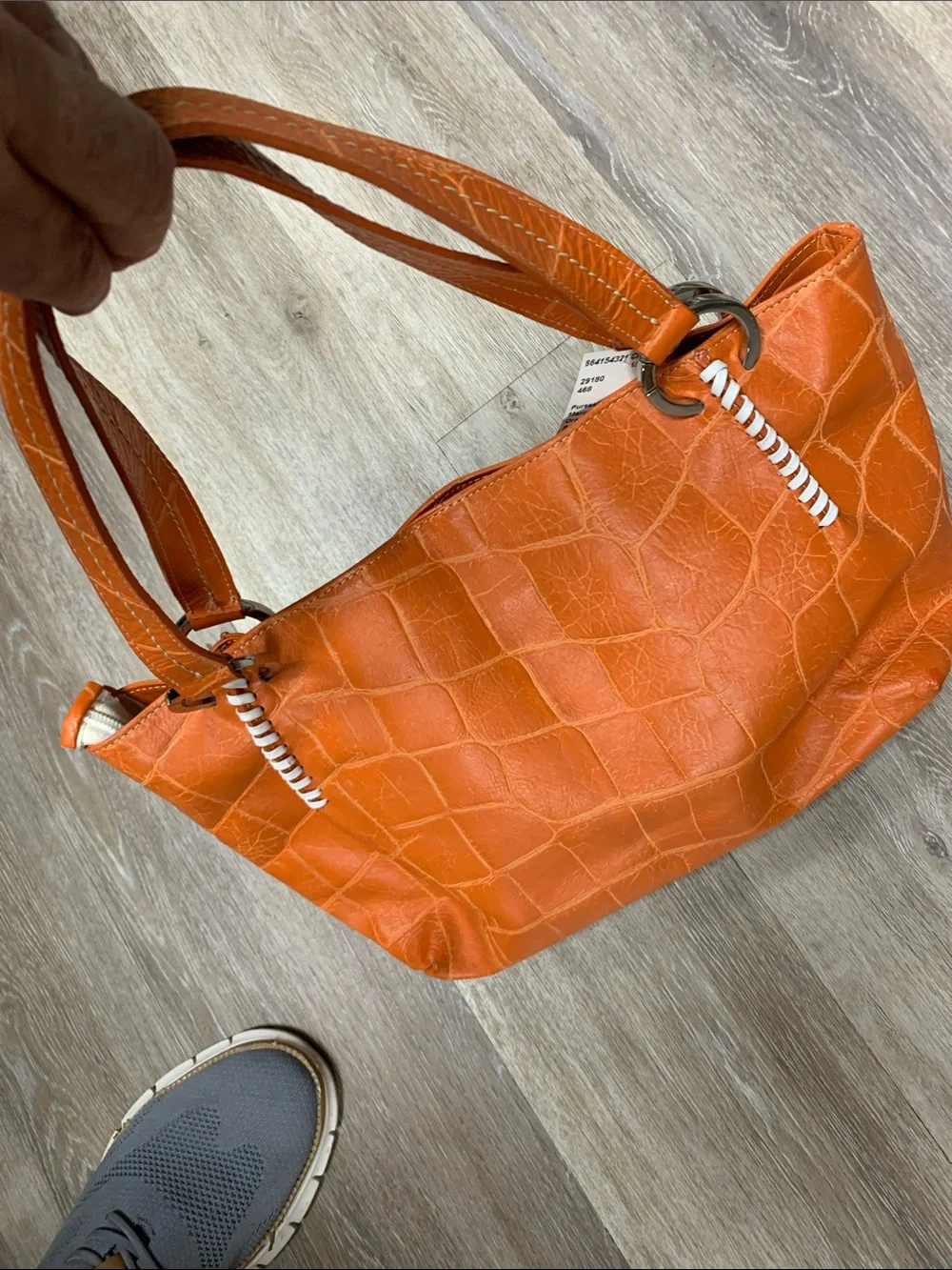Croc-Embossed Orange Shoulder Tote Bag